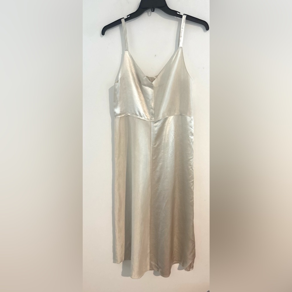 ZARA Size S Oversized‎ Whimsy Elegant Champagne Cream Midi Satin Slip Dress
